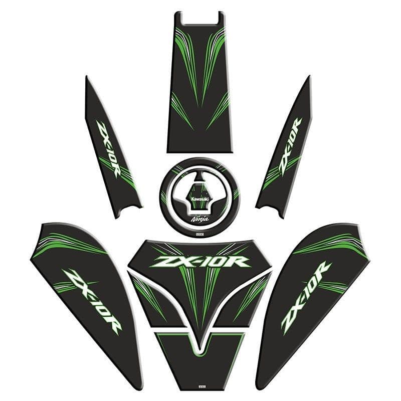 Kawasaki ZX10R Uyumlu Siyah Yeşil Tank PAD Set aksesuar