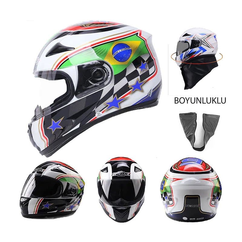Nenki Full Face Boğazlı Kask Şeffaf Vizör Model 11 aksesuar