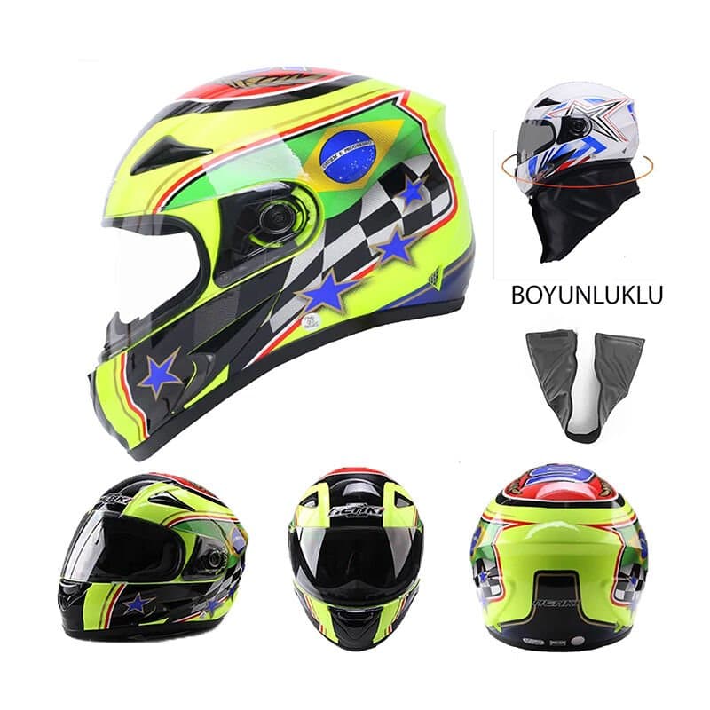 Nenki Full Face Boğazlı Kask Şeffaf Vizör Model 12 aksesuar