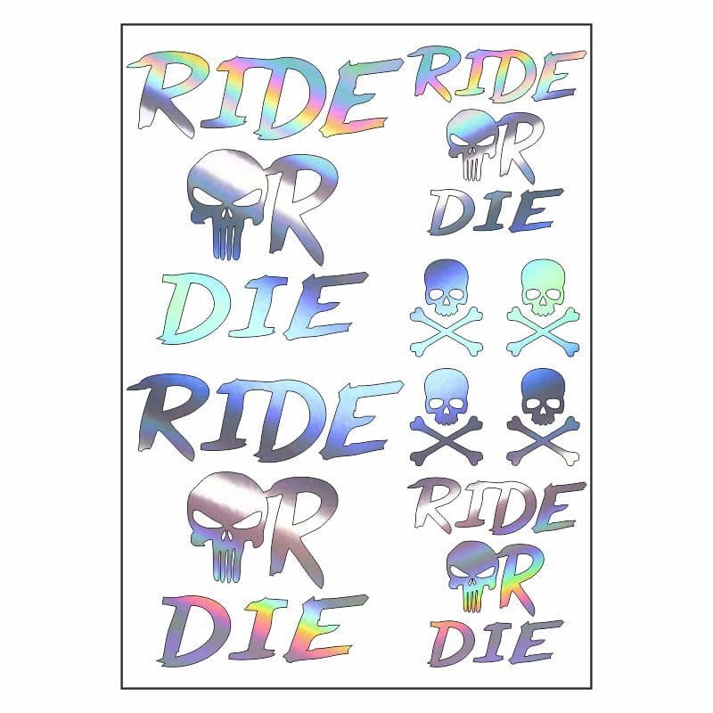A4 Sticker 123 TEK Paket Çoklu Sticker Ride OR DİE Hologram aksesuar