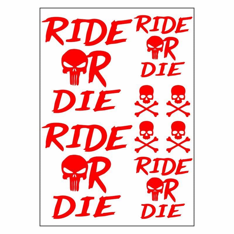A4 Sticker 124 TEK Paket Çoklu Sticker Ride OR DİE Kırmızı aksesuar