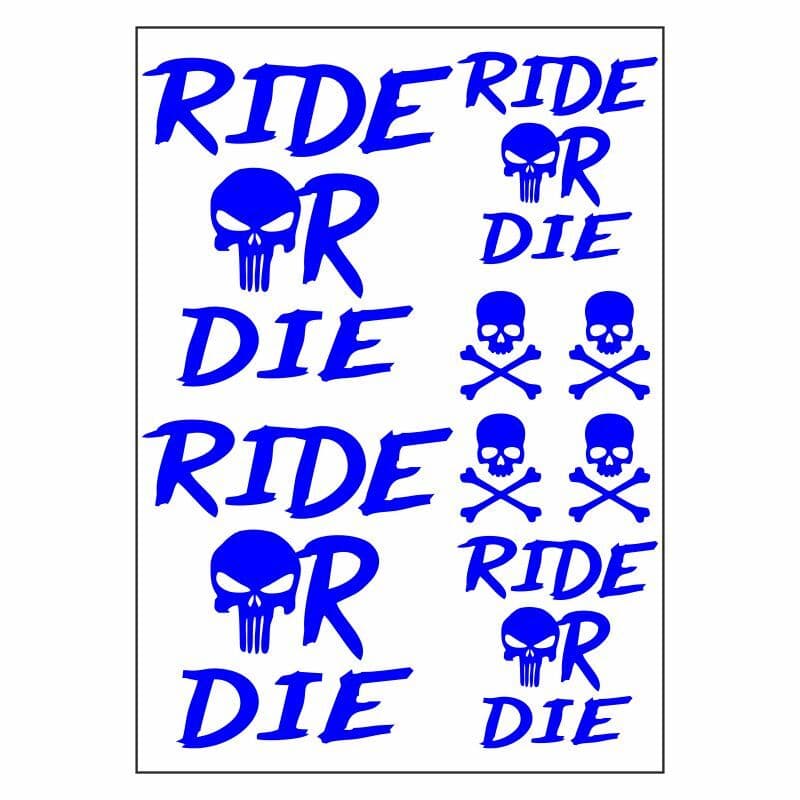 A4 Sticker 125 TEK Paket Çoklu Sticker Ride OR DİE Mavi aksesuar