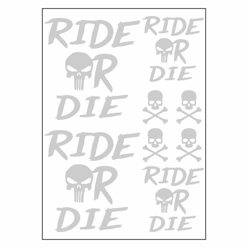 A4 Sticker 126 TEK Paket Çoklu Sticker Ride OR DİE Beyaz aksesuar
