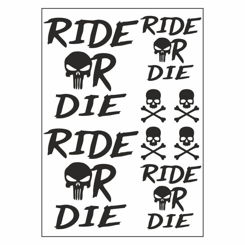 A4 Sticker 127 TEK Paket Çoklu Sticker Ride OR DİE Siyah aksesuar