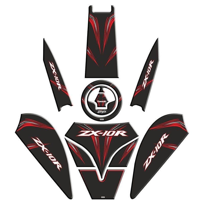 Kawasaki ZX10R Uyumlu Siyah Kırmızı Tank PAD Set aksesuar