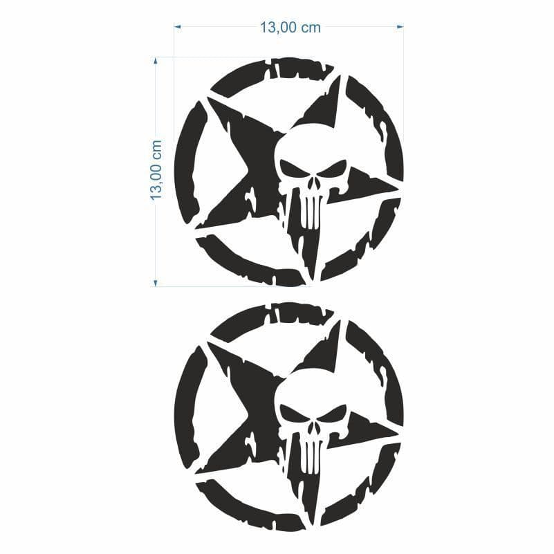 Army Yıldız Kuru Kafa 13 X 13 Cm Siyah Sticker 2 Lİ aksesuar